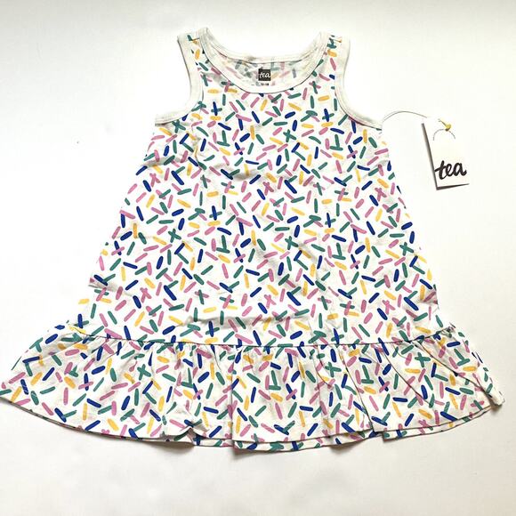 NEW Tea Collection Pink Geometric Ruffle Dress - Picture 1 of 5